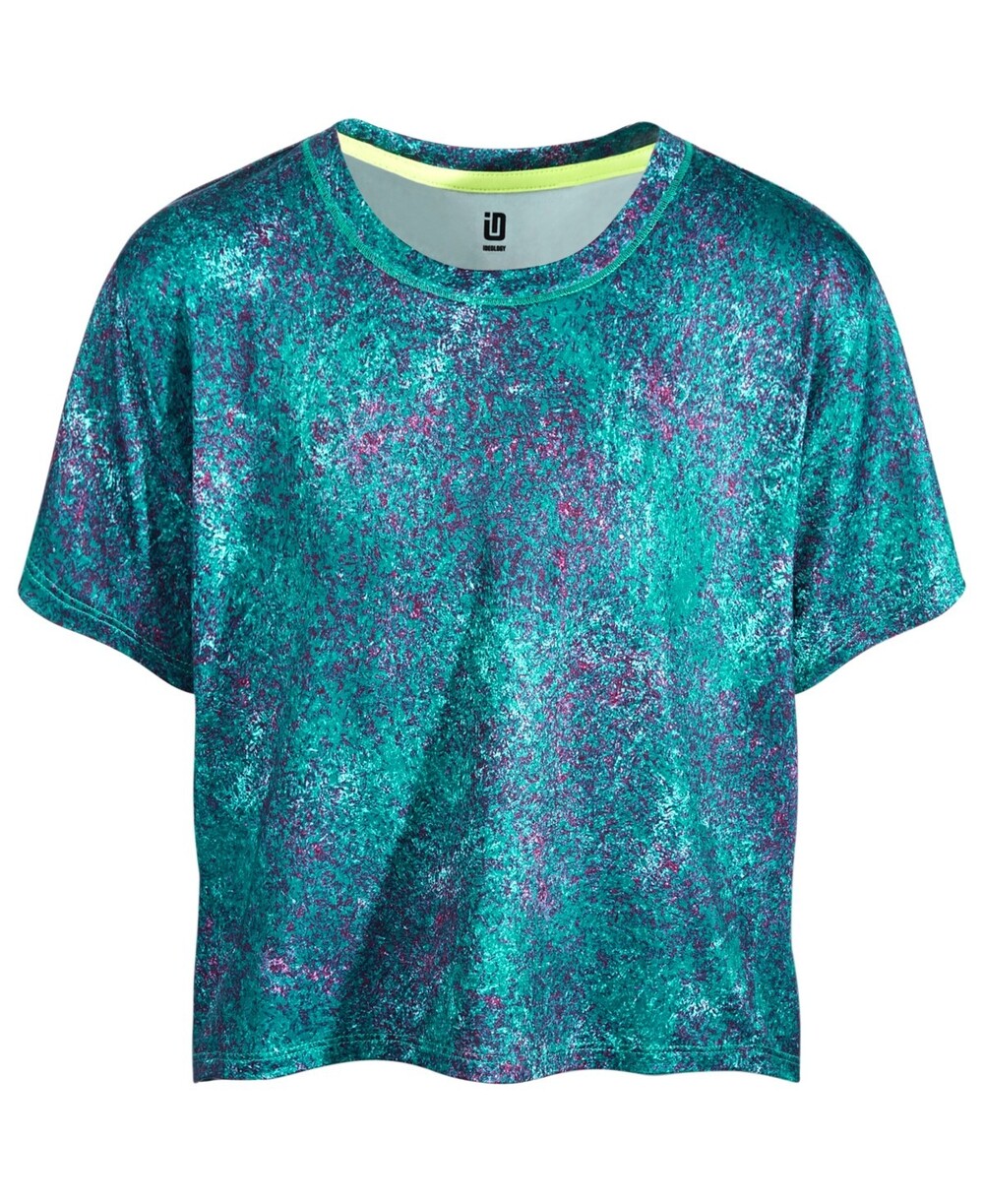 ID Ideology Abstract Texture Printed Crop T-Shirt Big Girls XL Aqua Carnival~